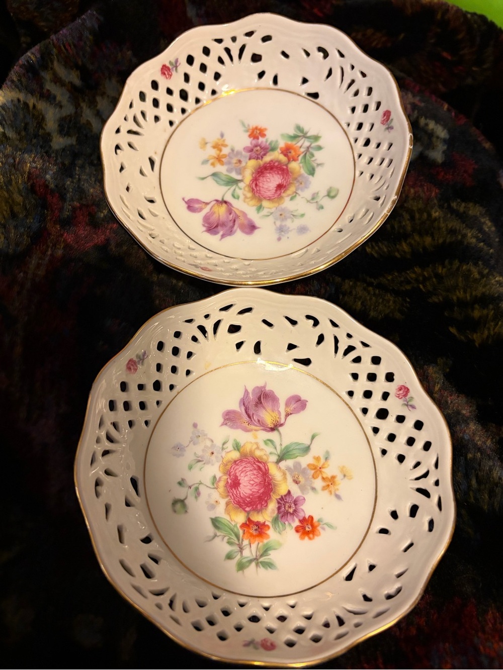 Shuman Arzburg GERMANY Decorative Porcelain Floral Bon Bon Dish - Gold Trim, Set
